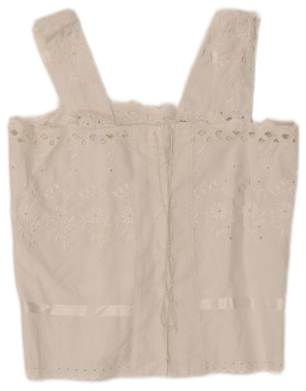 Vintage Crop Cami Top pentru femei UK 12 Medium White Floral