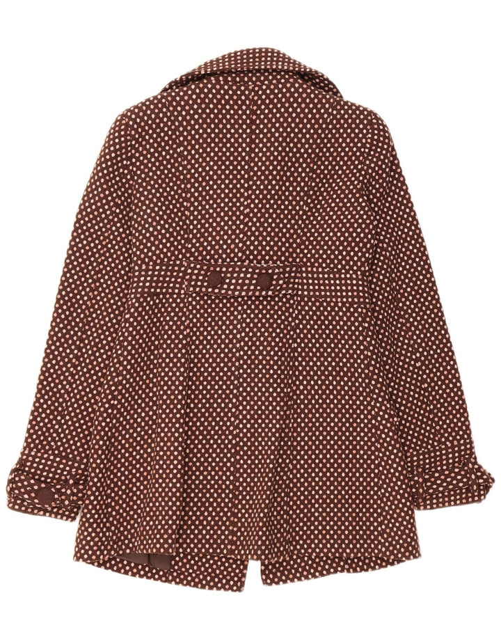 Palton de damă vintage cu piept dublu UK 12 maro mediu lână cu buline