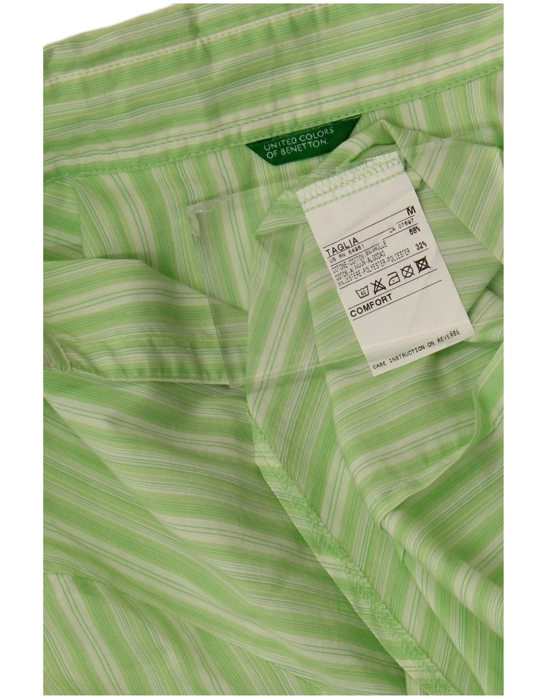 Cămașă BENETTON pentru femei UK 12, bumbac cu dungi verzi medii