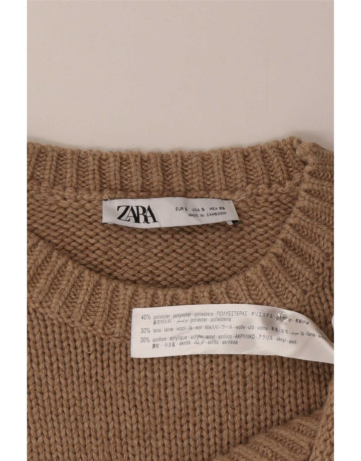 Pulover supradimensionat pentru femei Zara, cu gâtul turn, UK 10, poliester maro mic