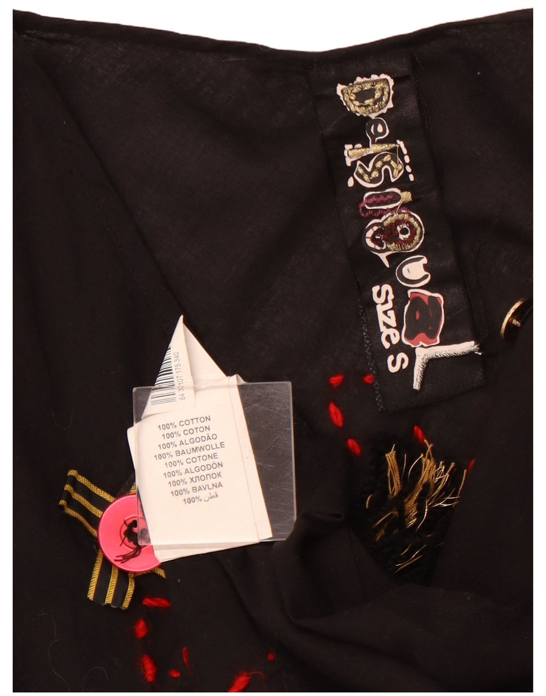 DESIGUAL Bluză cu mânecă lungă cu grafică pentru femei, UK 10, bumbac negru mic