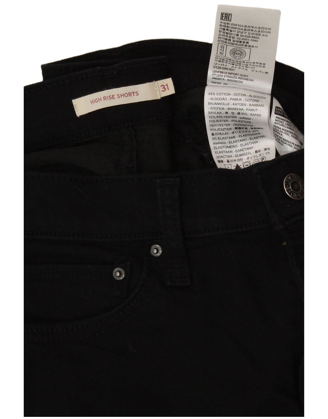 Pantaloni scurți din denim cu talie înaltă pentru femei LEVI'S W31 bumbac mediu negru