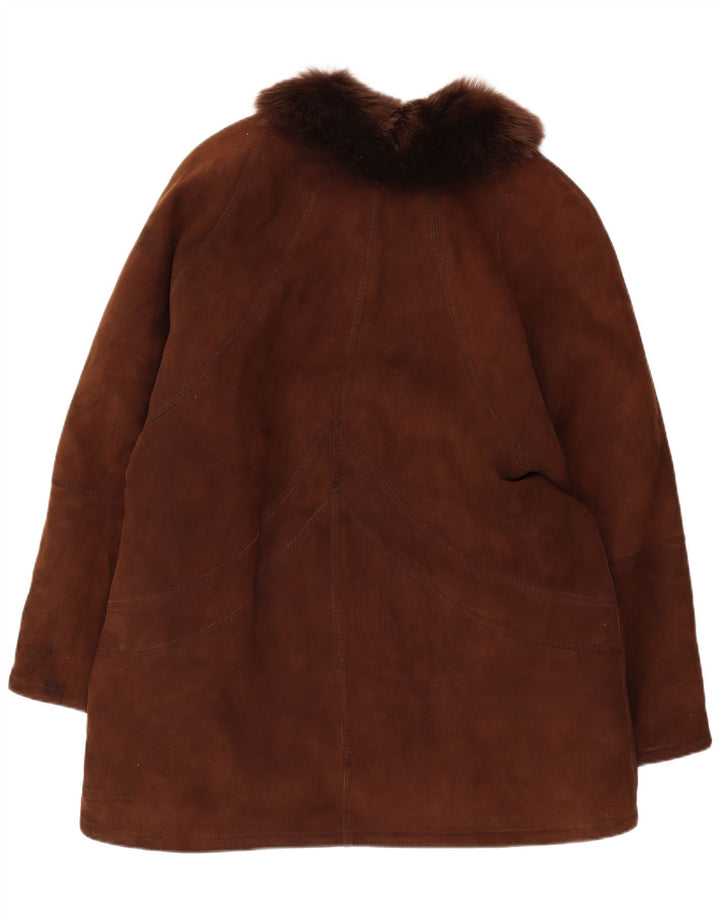 Palton vintage pentru femei din shearling UK 14 mare maro