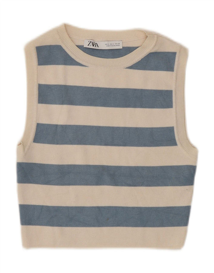 Crop Top pentru femeie Zara UK 12 Medium Beige Striped Viscose