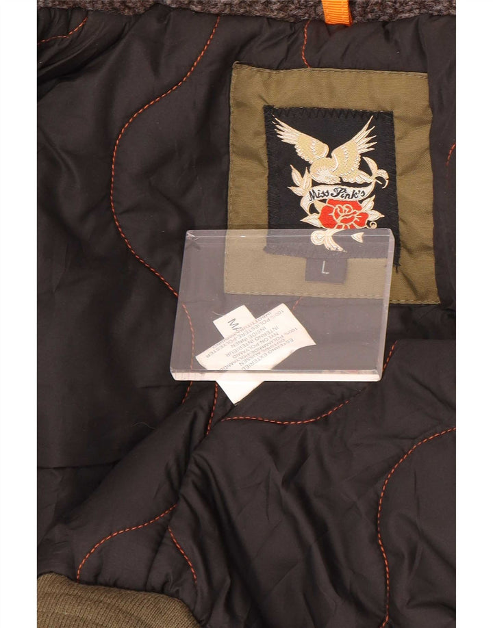 Bomber vintage pentru femei cu glugă, UK 16, mare, kaki, poliamidă