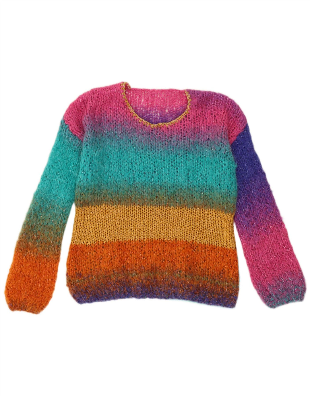 Pulover vintage pentru femei cu decolteu triplu UK 14 Medium, multicolore, cu dungi
