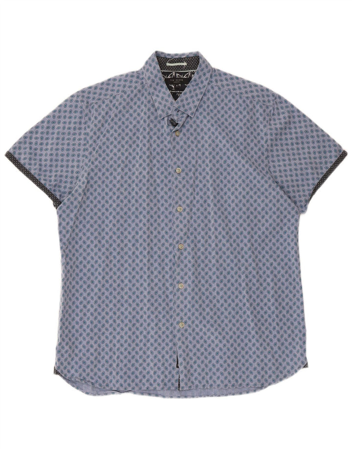 Cămașă cu mânecă scurtă pentru bărbați Ted Baker Mărimea 5 XL Bumbac cu pete albastre