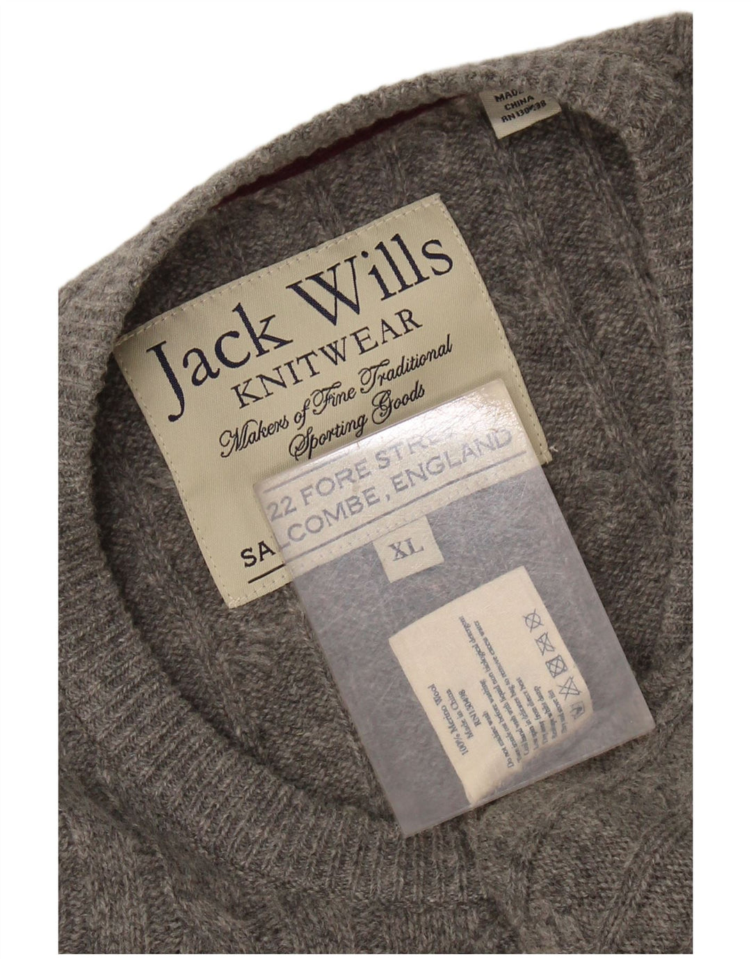 JACK WILLS Pulover pentru bărbați cu gât roșu XL Lână merinos gri