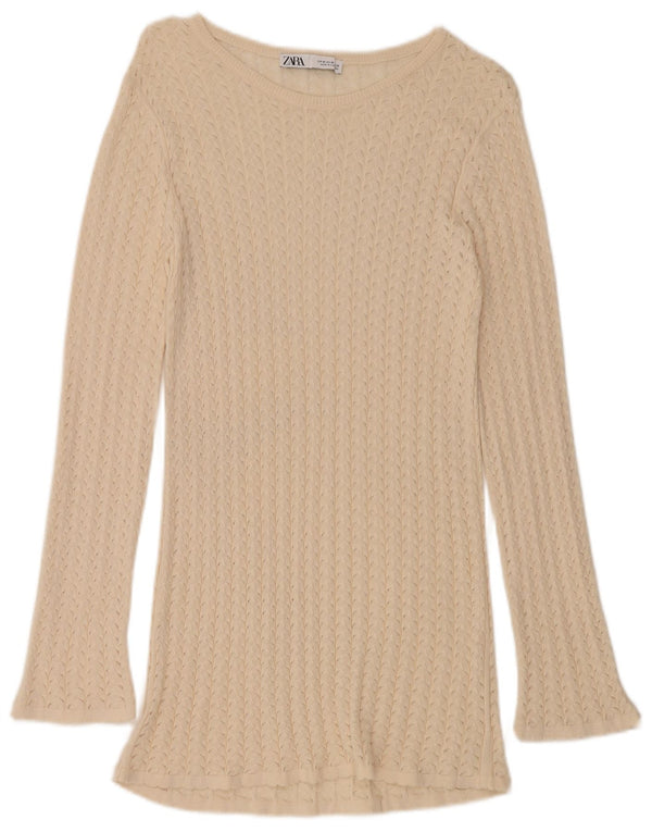 Pulover pentru femei Zara, cu paragate, cu gât de barcă, UK 12, mediu alb