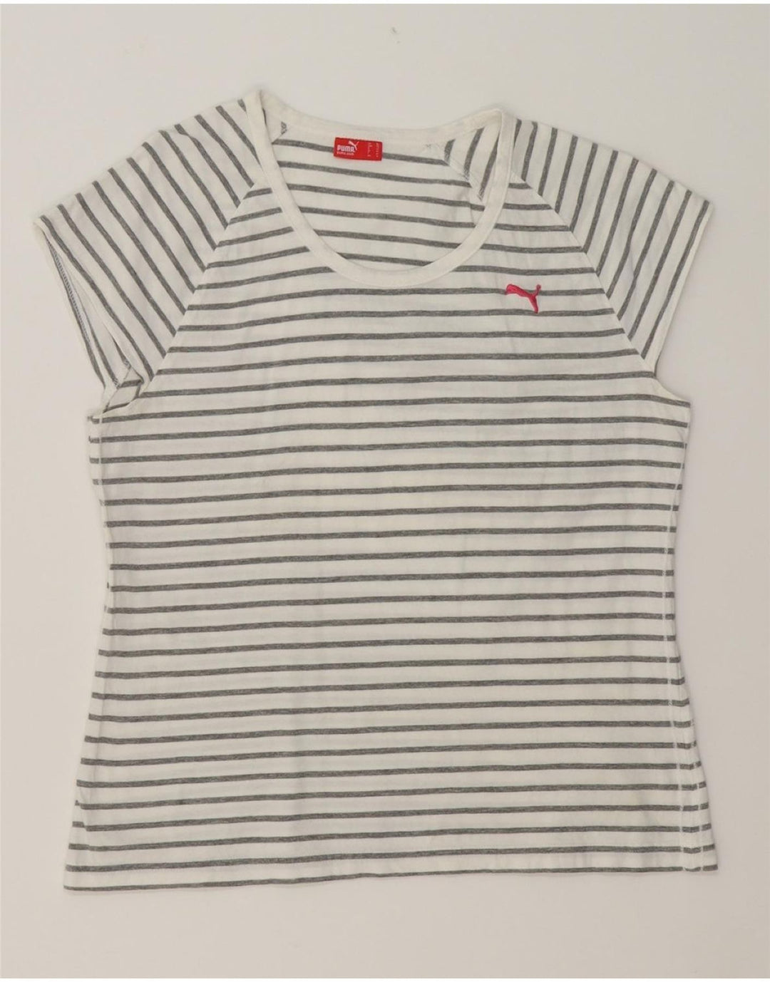 PUMA Womens T-Shirt Top UK 16 Large White Striped Vintage Puma and Second-Hand Puma from Messina Hembry 