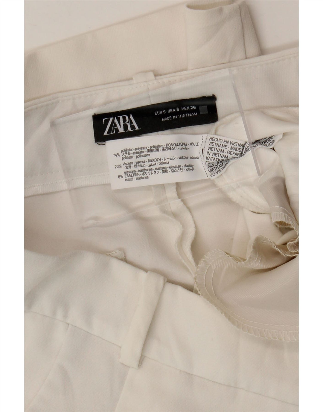 Pantaloni casual ZARA pentru femei, conici, l26 L25, poliester alb