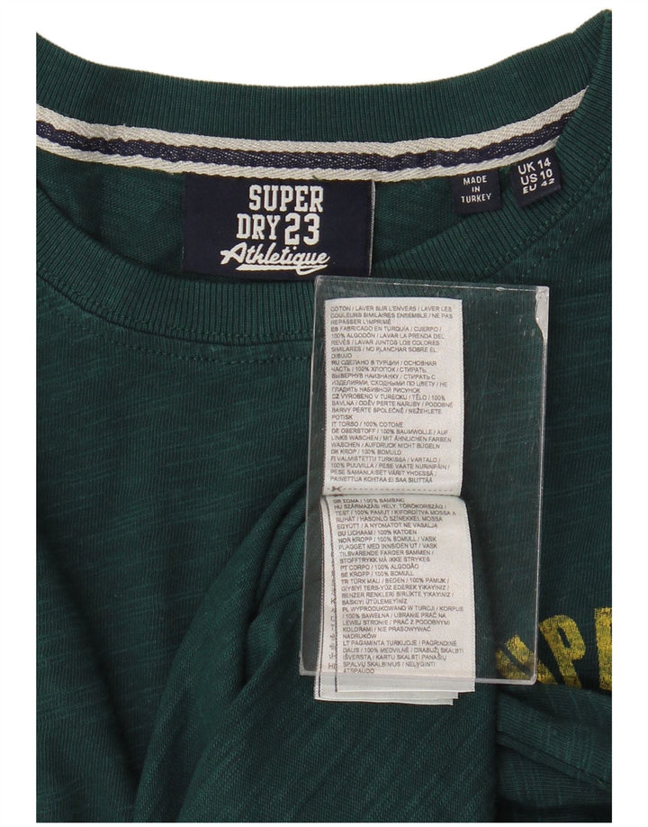 Tricou grafic SUPERDRY pentru femei Top UK 14 mare, verde, bumbac cu pete