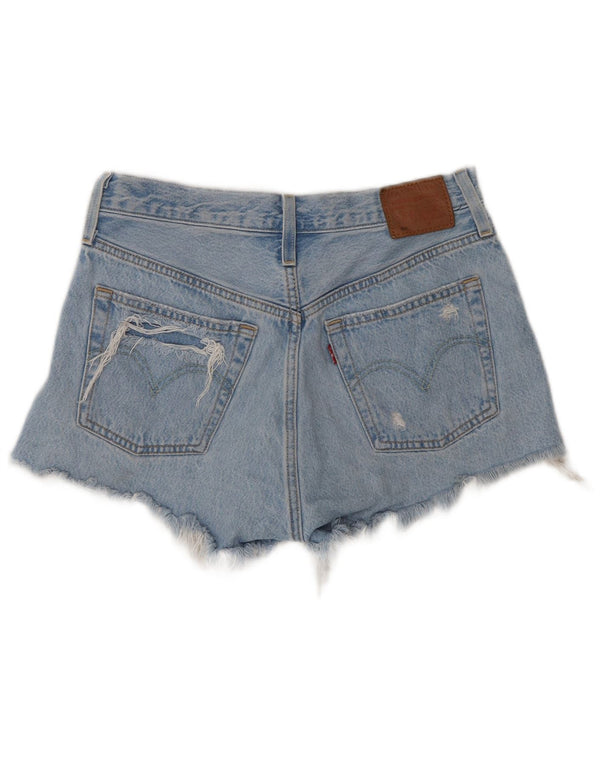 Pantaloni scurți Levi's 501, cu talie înaltă, din denim învechit, W27, bumbac albastru mic