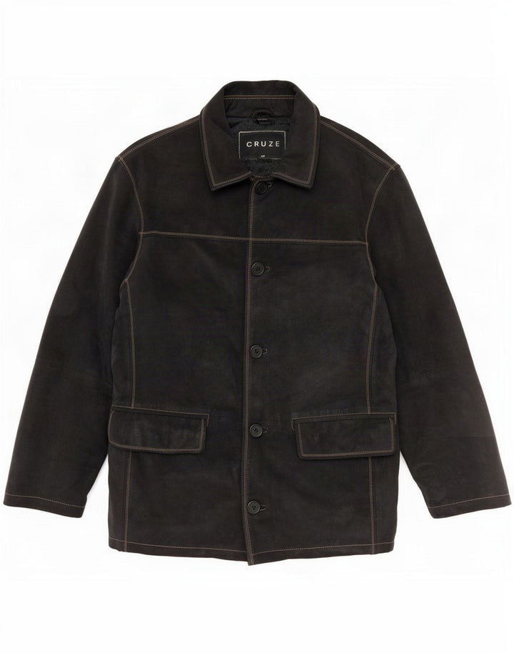 Jachetă de piele supradimensionată vintage pentru femei UK 10 Small Black