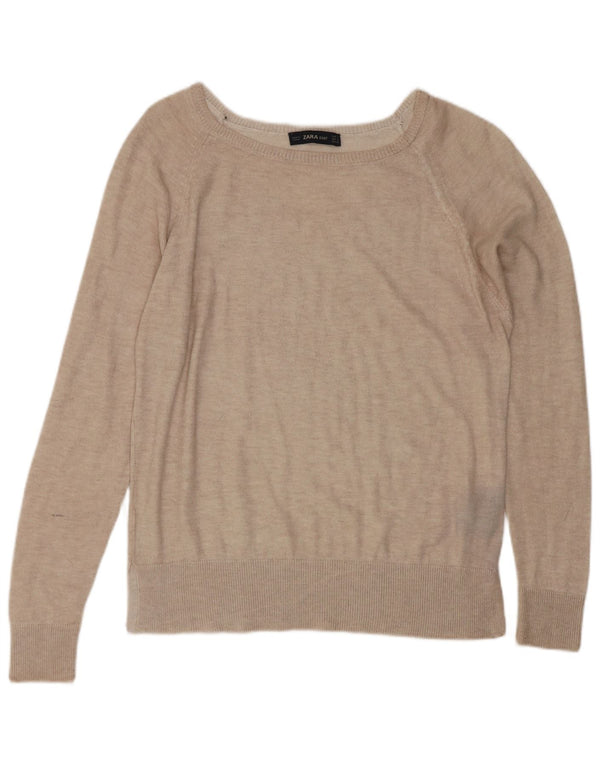 Pulover pentru femeie Zara cu gât de barcă UK 10 Mic Bej Viscoză