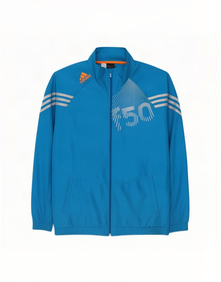 Jachetă de top pentru trening grafic Adidas pentru bărbați, poliester albastru mediu