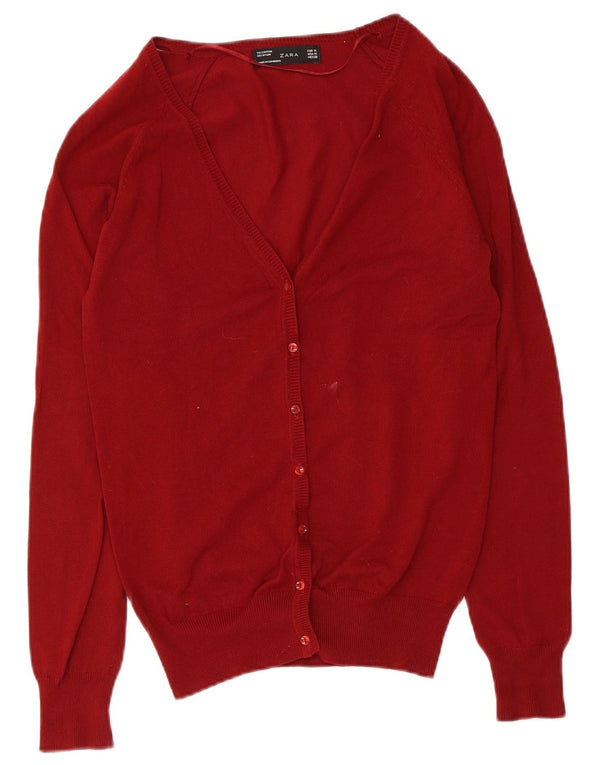 Pulover cardigan pentru femei Zara UK 12, bumbac roșu mediu