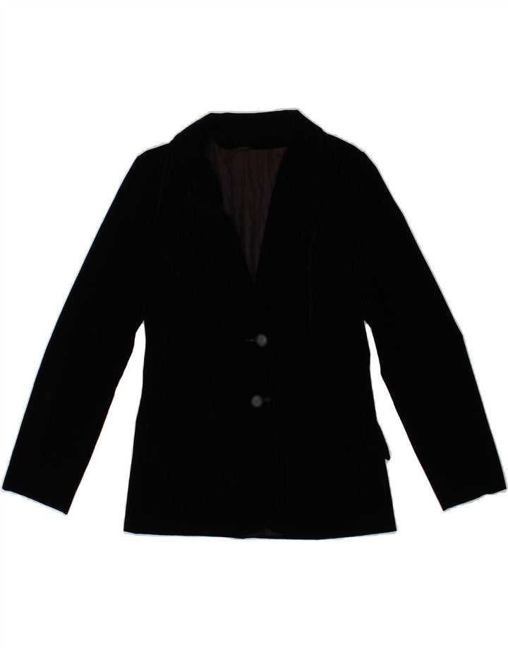 VINTAGE Womens 2 Button Blazer Jacket UK 12 Medium Black Cotton Vintage Vintage and Second-Hand Vintage from Messina Hembry 