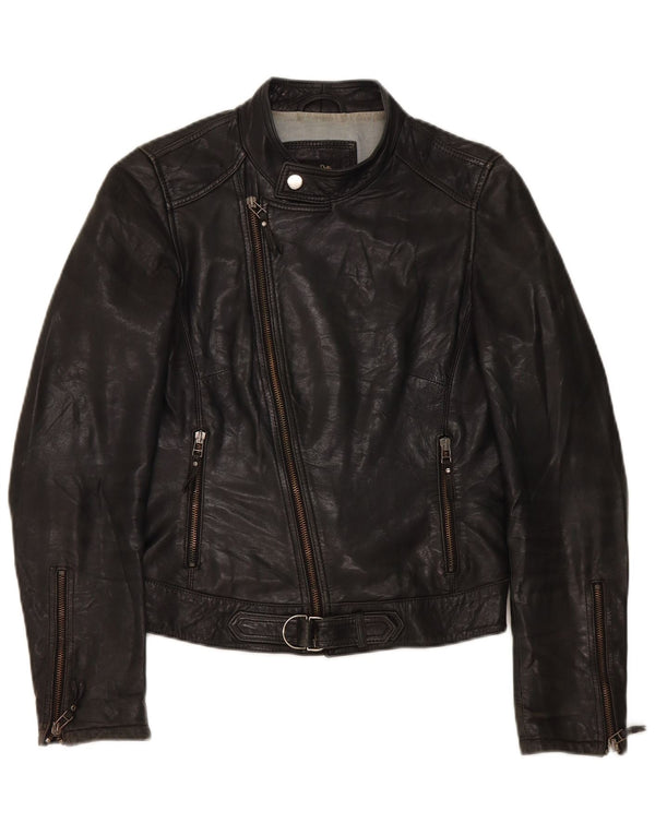 Jachetă de piele pentru motociclist Massimo Dutti pentru femei UK 10 Small Black