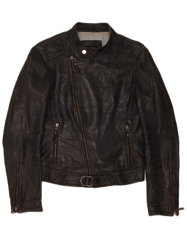 Jachetă de piele pentru motociclist Massimo Dutti pentru femei UK 10 Small Black