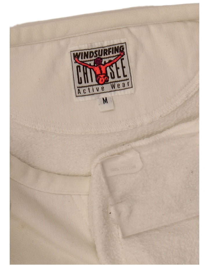 VINTAGE Mens Loose Fit Graphic Sweatshirt Jumper Medium White Cotton