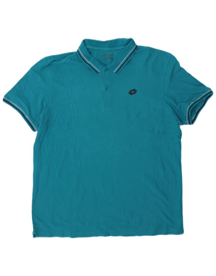Tricou polo pentru bărbați Lotto 3XL turcoaz cu dungi