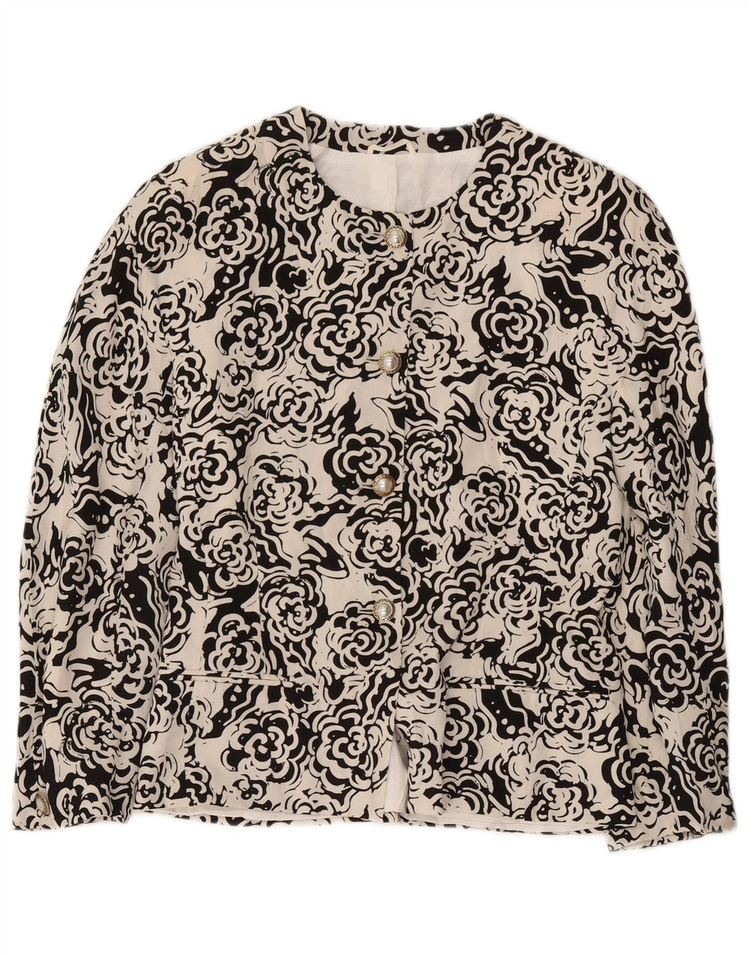 Jachetă Blazer pentru femei Max Mara cu 4 nasturi UK 12 Poliester Floral Alb Mediu