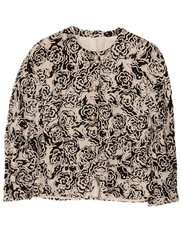 Jachetă Blazer pentru femei Max Mara cu 4 nasturi UK 12 Poliester Floral Alb Mediu