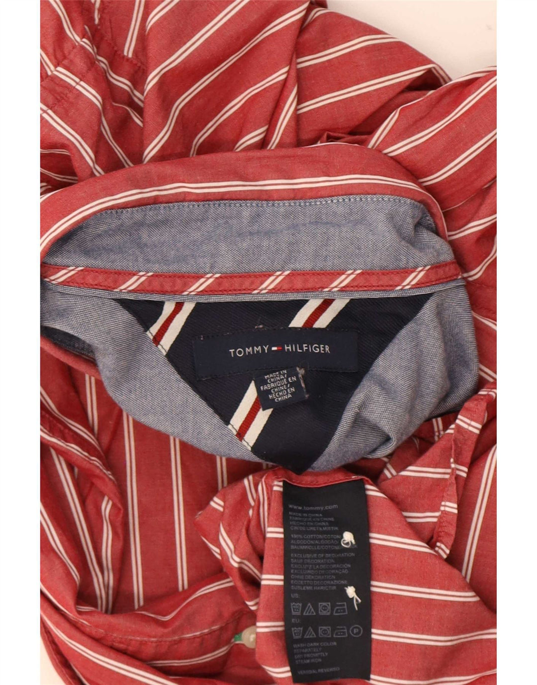 Cămașă Tommy Hilfiger pentru bărbați, bumbac cu dungi roșii medii