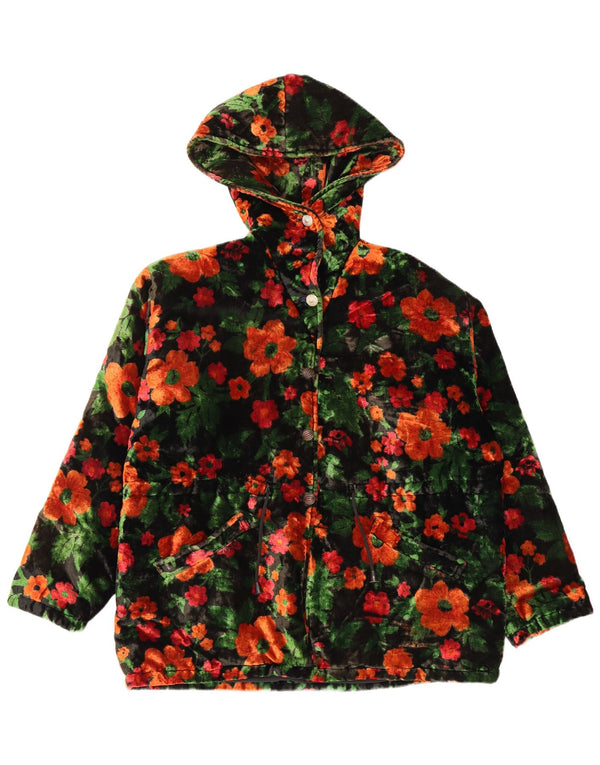 VINTAGE Jachetă de vânt supradimensionată din catifea pentru femei UK 18 XL, neagră, florală