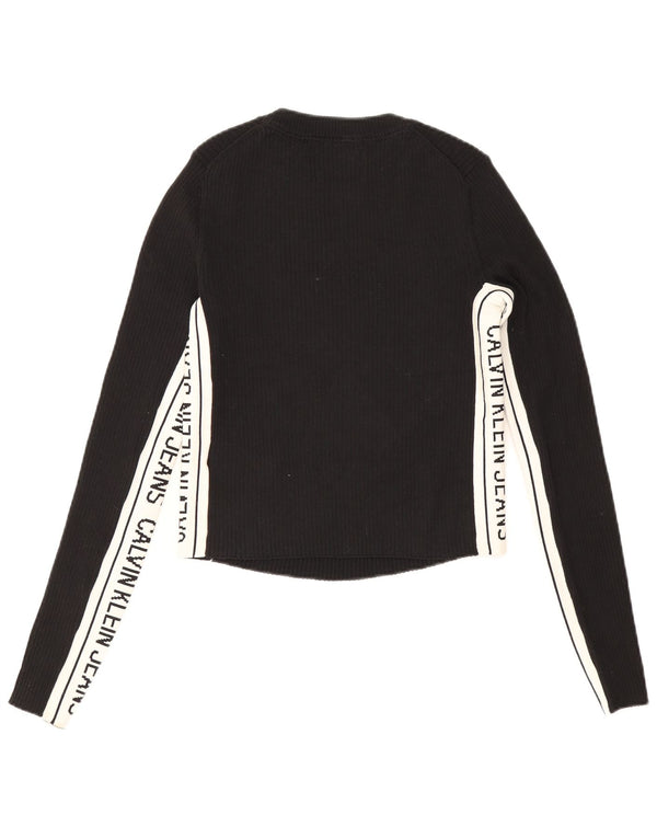 Calvin Klein Top grafic pentru femei cu mânecă lungă UK 10, mic, negru, bloc de culoare
