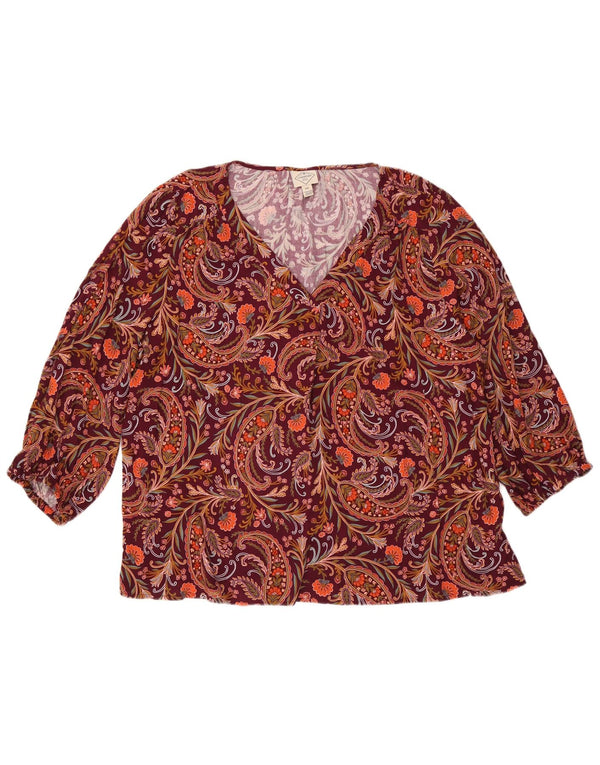 ST JOHN'S BAY Bluză supradimensionată pentru femei UK 20 2XL Burgundy Paisley