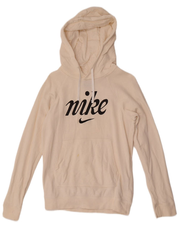 Nike Womens Graphic Oversized Hoodie Jumper UK 6 XS Off White Cotton