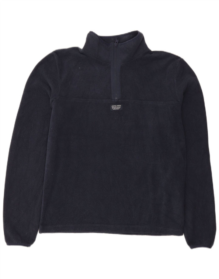 Pulover Jack & Jones pentru bărbați, cu fermoar și gât, din lână, poliester mic, albastru