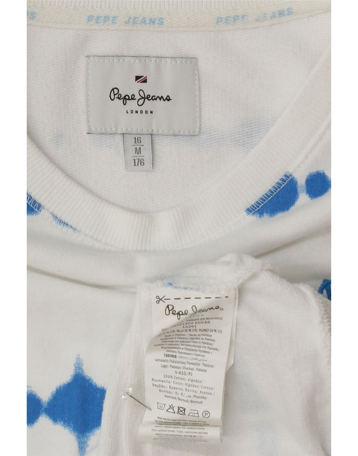 PEPE JEANS Boys Sweatshirt Jumper 15-16 Years Medium White Striped Cotton