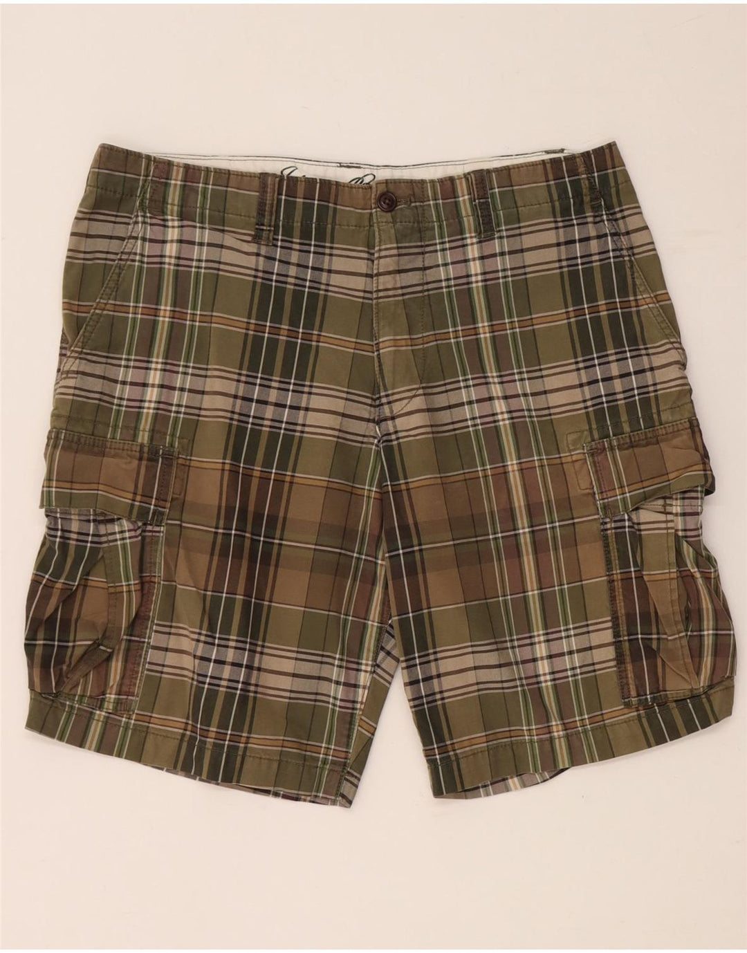 Pantaloni scurti cargo pentru bărbați EDDIE BAUER W35, bumbac cu carouri mari, kaki