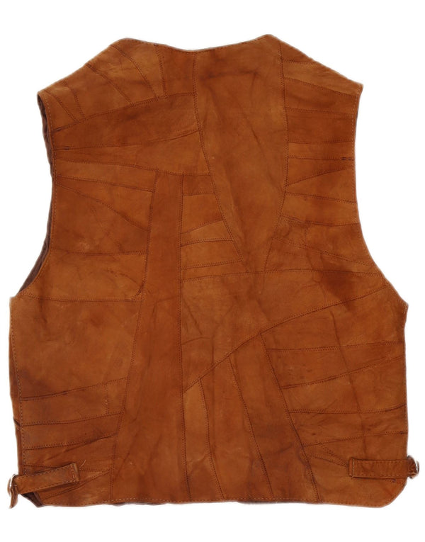 Vestă vintage bărbați din piele intoarsa mare maro mozaic