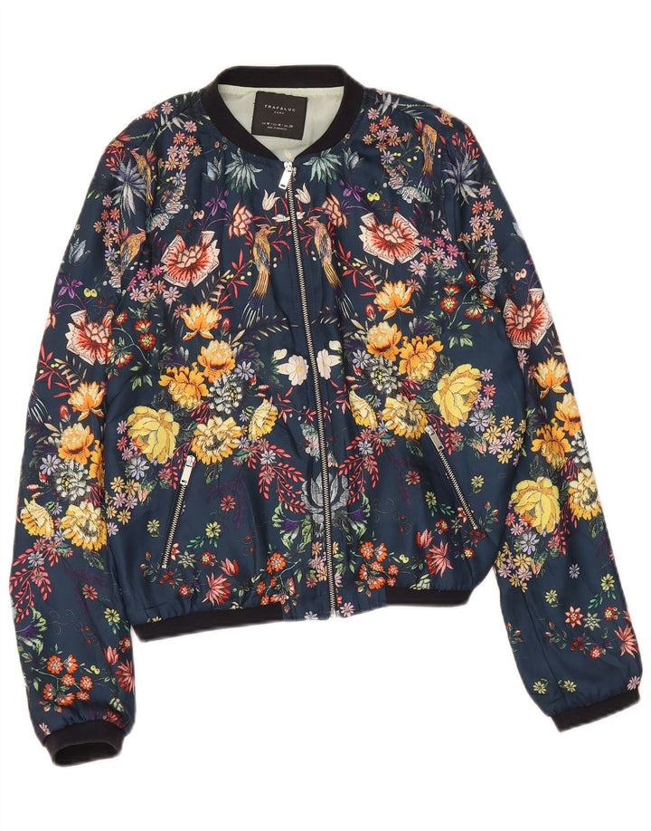 Jachetă bomber cu grafic Trafaluc pentru femei Zara UK 14 Medium Bleumarin Floral