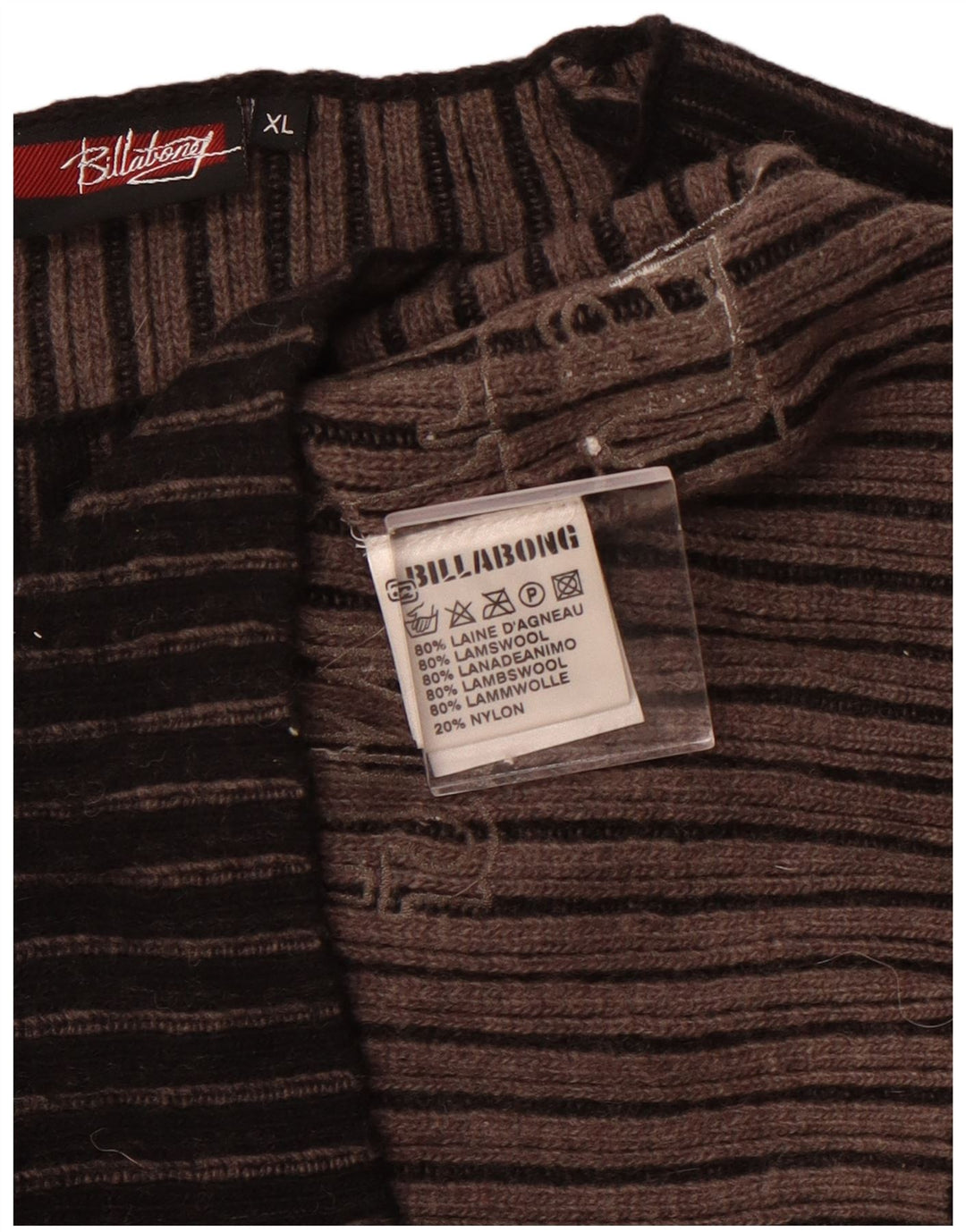 Pulover pentru femei Billabong cu gât de barcă, UK 18 XL, lână de miel cu dungi negre