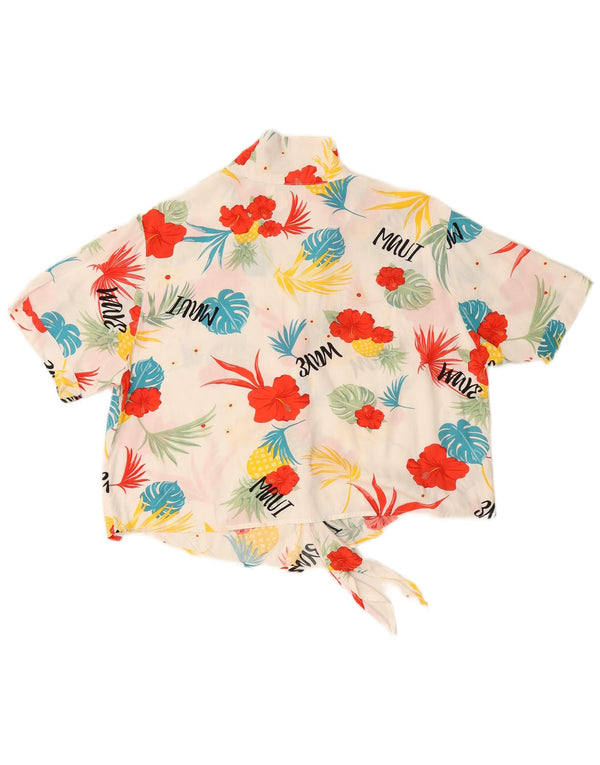 Bluză cămașă cu cravată în față pentru femei VINTAGE UK 16, mare, albă, florală