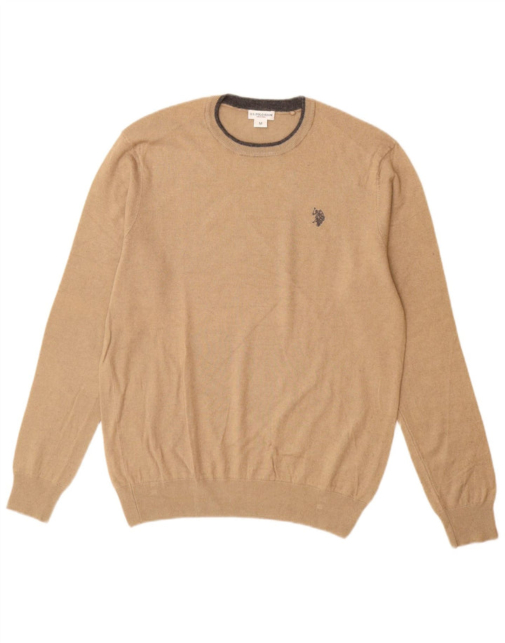 U.S. Polo Assn. Pulover pentru bărbați cu gât crew, bej mediu