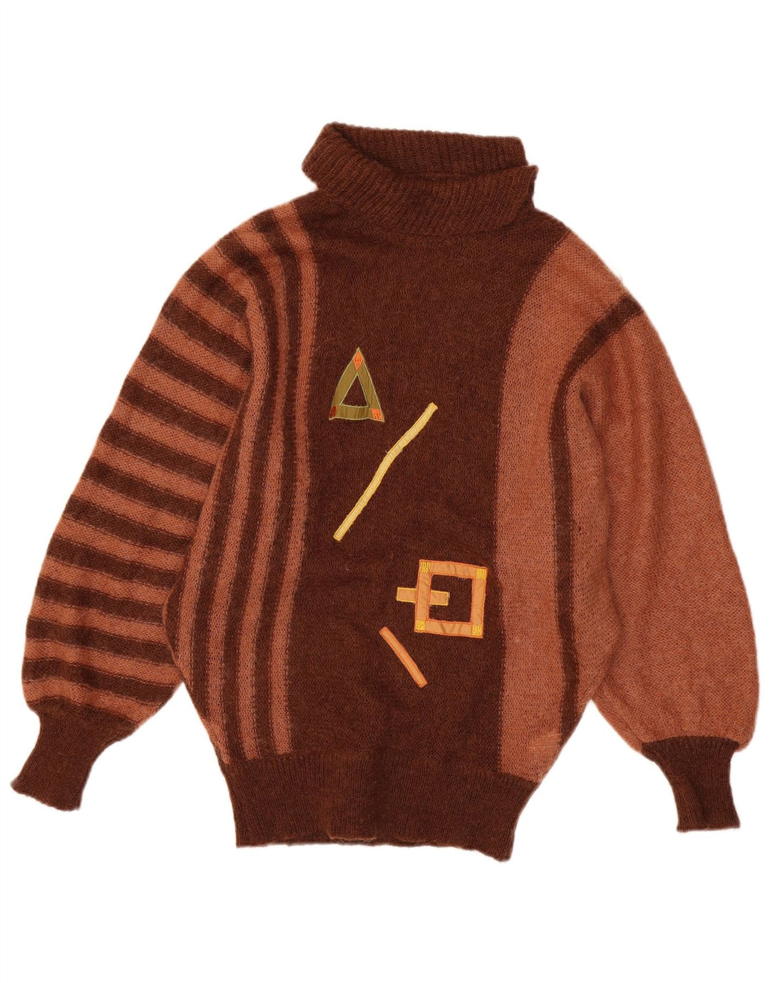 VINTAGE Pulover cu gât rulat pentru femei UK 14 Mohair mare cu dungi maro