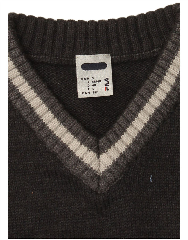 Pulover Fila pentru bărbați cu decolteu în V, mic, gri