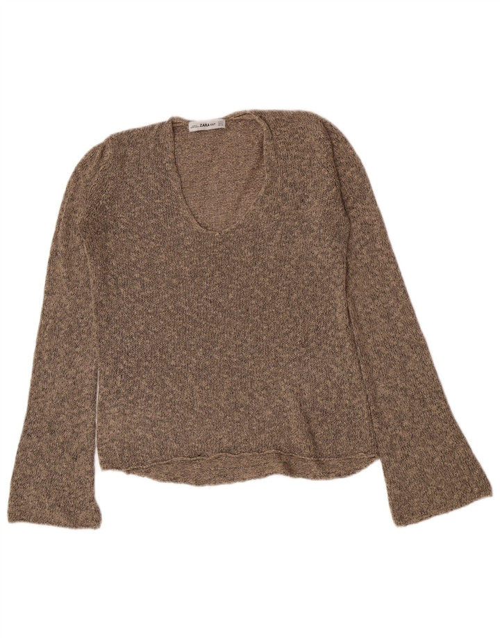 Zara Womens V-Neck Jumper Sweater UK 10 Small Brown
