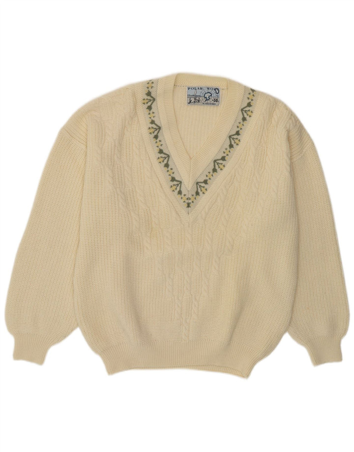 Pulover cu decolteu în V pentru bărbați Il Granchio, XL, din lână nouă, cu flori, alb