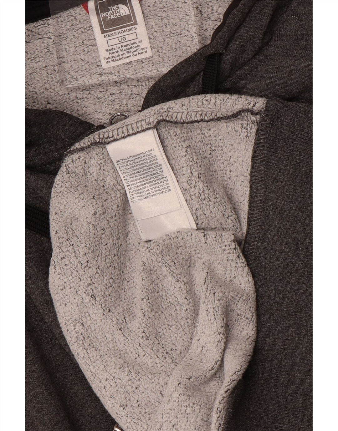 The NORTH FACE Pulover cu capota cu fermoar pentru bărbați, mare, gri, bumbac