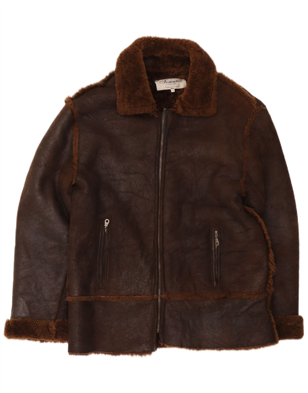 Jachetă vintage bărbătească din shearling IT 50 din piele maro mare