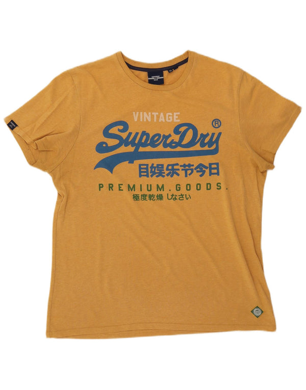 SUPERDRY Mens Graphic T-Shirt Top 2XL Yellow Cotton