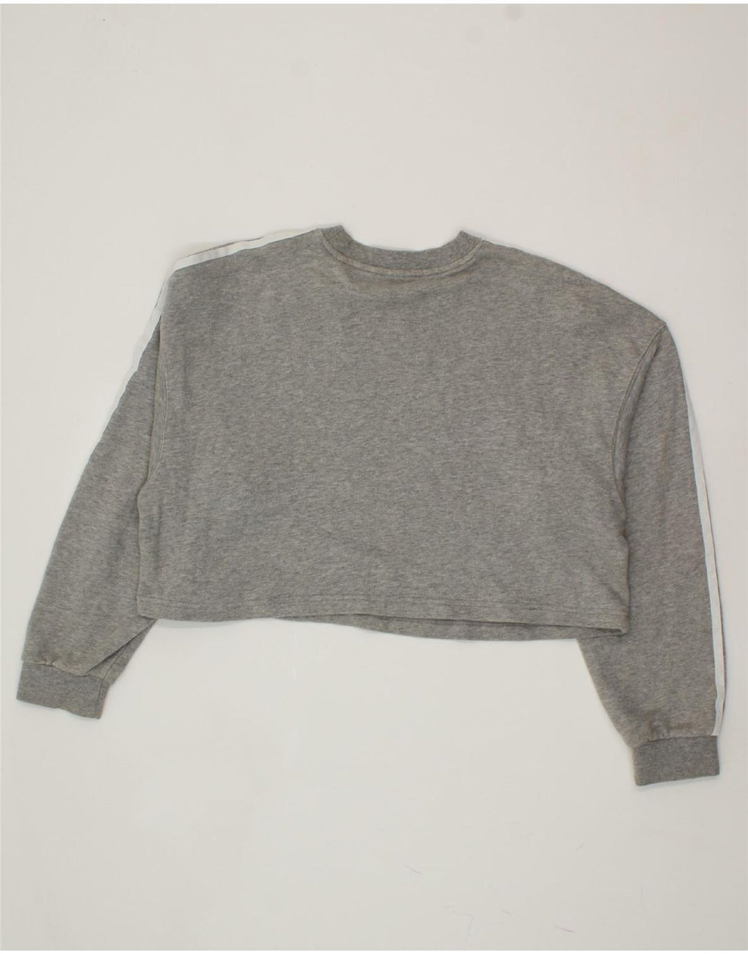 ADIDAS Womens Oversized Crop Sweatshirt Jumper UK 10 Small Grey Cotton Vintage Adidas and Second-Hand Adidas from Messina Hembry 