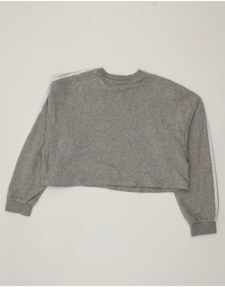 ADIDAS Womens Oversized Crop Sweatshirt Jumper UK 10 Small Grey Cotton Vintage Adidas and Second-Hand Adidas from Messina Hembry 